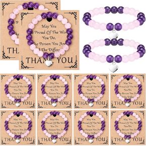 Blosssound 12 Pcs Teacher Appreciation Bracelets Bulk Thank You Gifts Inspirational Cards for Mother's Day Nurse CNA Week