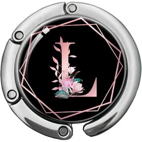 Pink Initial Foldable Purse Hook, Flower Letter Handbag Hanger, Women's Bag Hanger Hook, Round Purse Table Hook, Funny Desk Hook Gift for Family Colleague Friend Office Worker (Flower L)