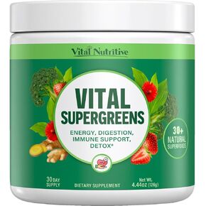 Vital Greens Superfood Powder - Daily Green Drink Powder with Probiotics and Superfoods - Supergreens for Energy Boost, Gut Health, Digestion Support, Plant-Based Nutrition, Vegan Superfoods