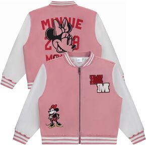 Disney Minnie Mouse Varsity Bomber Jacket for Girls - Toddler & Kids Bomber Jacket - Retro Style Zip-Up Kids Varsity Jackets