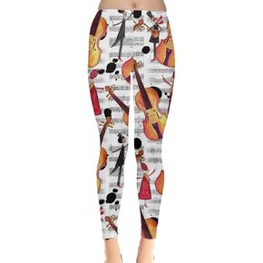 CowCow Womens Music Notes Treble Clef Melody Sound Piano Coachella Festival Concert Leggings, XS-5XL