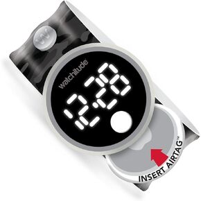 Tag’d Trackable Kids Digital Watch ، Black Ops - متوافق مع تطبيق Apple Airtag ، شاشة بيضاء 35 مم
