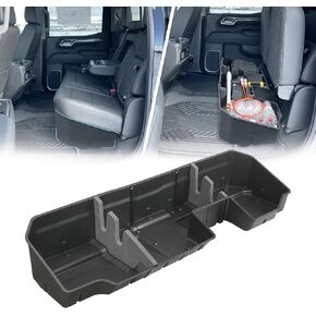 الخلفية تحت صندوق تخزين المقعد متوافق مع 2019-2024 Chevy Silverado 1500 & GMC Sierra 1500 ، 2020-2024 2500HD 3500HD CAB CAB & CREW CAB ، منظم تخزين إضافي ، مواد ABS ، أسود