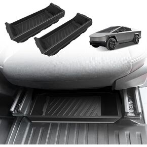 BestEvMod 2PCS Under Front Seat Storage Box Compatible with Tesla Cybertruck 2024 2025 Interior Accessories Under Seat Organizer Hidden Tray Non-Slip Hidden Underseat Rubbery Bins Driver & Passenger