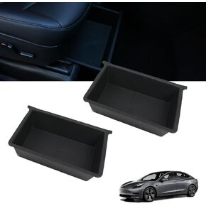 Under Seat Storage Box for Tesla Model Y, Hidden Organizer Tray Underseat Bins for 2020-2024 Model Y Interior Accessories, Upgraded ABS+TPE Double Layer Storage Box fit Tesla Accessories (Black)