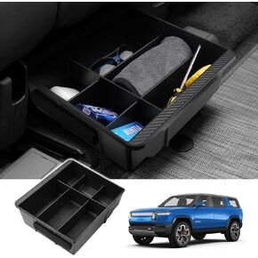 Karltys Under Seat Storage Box Organizer with Partitions for Rivian R1S R1T 2022-2025 Accessories, Hidden Storage Box with Silicone Anti-Slip Mat, ABS Underseat Storage Organizer