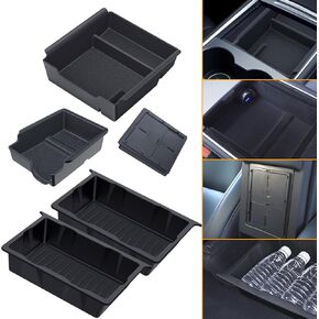 2PCS Under Seat Storage Box for Tesla Model Y 2025 2024 2023-2020, TPE Underseat Storage Tray Car Accessories for Front/Back Under Seat Organizer, Washable & Waterproof Hidden Tray