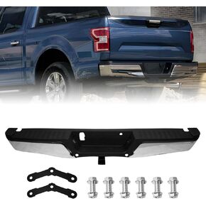 مجموعة الصدمات الخلفية المتوافقة مع فورد F150 Pickup 2015-2020 الصلب الخلفي الصلب الكروم مع Max Tow Hitch دون استبدال ثقوب مستشعر وقوف السيارات لـ FO1103187
