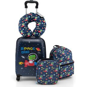 مجموعة أمتعة Honey Joy Kids ، أمتعة صواريخ صواريخ 16 بوصة ، وسادة الرقبة ، والموافقة على متن الطائرة ، و 5 قطع أمتعة سفر للبنين (Rocket)