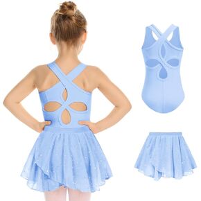 Zaclotre Girls Ballet Leotards Toddler Hollow Back Dance Dress Outfit with Removable Skirt Combo