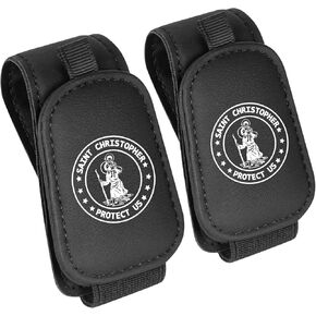 2 Pack St. Christopher Motif Sunglasses Clip for Car Visor, Travel Protection Gift for New Drivers, Upgrade Magnetic Leather Sunglass Visor Clip, Black
