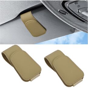 2PCS Sunglasses Holder for Car Sun Visor, Magnetic Leather Eyeglass Hanger Clip, Sunglasses Holder and Ticket Card Clip, Car Sunglass Holder Organizer Storage, Car Interior Accessories (Beige)