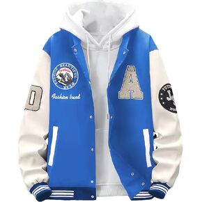 SHENHE Men's Letter Print Varsity Jacket Color Block Streetwear Bomer Baseball Jacket