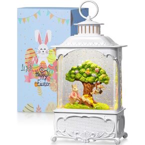 Easter Snow Globe Bunny Snow Globe Lantern with Timer, USB and Battery Powered Easter Decorations for Home Bunny Family 10.2 inch in Kuwait