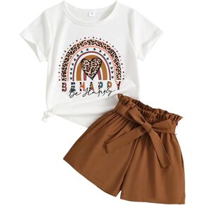 Toddler Girl Clothes - Cartoon Graphic Print T-shirt & Waist Belted Shorts - Girl Summer Outfits Size (3~7T)