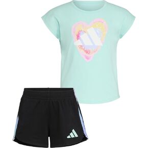 adidas Girls Graphic Tee Shirt and Mesh Short Set
