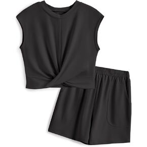 Girls Summer Outfits Tie Knot Tops Elastic Waist Shorts Kids Matching Sets 2025 Fashion Vacation Clothes