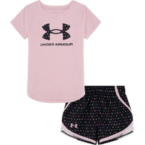 Under Armour girls Girls Short Sleeve Shirt and Shorts Set, Durable Stretch and Lightweight, Woven Short Set