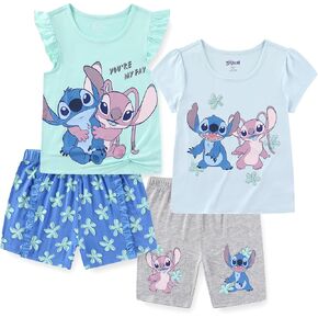 Disney Lilo & Stitch Girls Mix and Match 4 Piece Shirt and Shorts Set for Big Kids