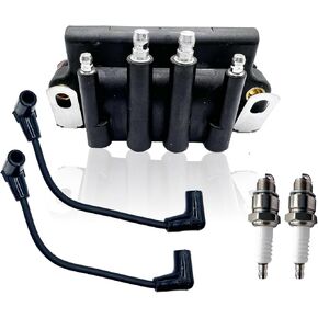 Replaces# 583740 18-5170 Dual Plug Wire Ignition Coil Compatible with Johnson Evinrude Engines 2hp - 175hp with 2PCS Marine Spark Plug Wire &2PCS Spark Plug QINLANAP