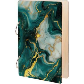 SUPERDANT Teal Gold Marble Greeting Card Organizer Planning Book Binder Card Keeper Birthday Cards Holder Wooden Keeper Binder Photo Album 2-Rings Cover Keepsake for Birthday Wedding Holiday Gifts