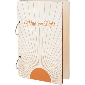 SUPERDANT Shine Your Light Greeting Card Organizer Wedding Journal Birthday Card Keeper Green Leaves Planner Cards Holder Wooden Keeper Binder Photo Album Cover with 2-Rings Holiday Birthday Gift