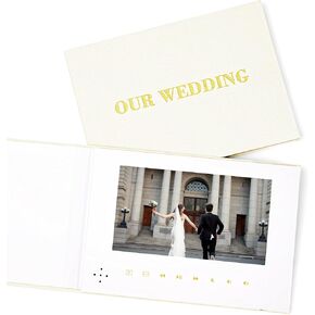 OUR WEDDING - GOLD FOIL | Luxury Linen Wedding Video Book, 7" IPS Display, 4GB Memory, Rechargeable Battery, Up to 3 Hours HD Video Storage, Wedding Keepsake