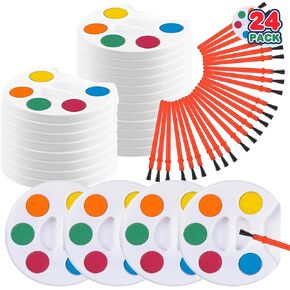 24 Pack Mini Watercolor Paint Set, 5 Color Mini Paint Palette Bulk Kit with Brushes, Art Party Favors for Kids 3-5 Boys & Girls, Educational Party Supplies, End of Year Gifts for Preschoolers in Kuwait