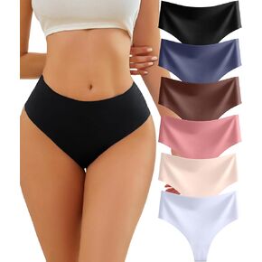 6 Pack High Waisted Thongs for Women Feather-light Seamless Underwear No Show Sexy Breathable Panties for Ladies