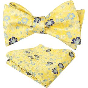 Alizeal Mens Premium Floral Self-tied Bow Tie Classic Wedding Pocket Square Set