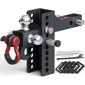 TYT Adjustable Trailer Hitch Tri Ball Mount with Swivel Shackle and Tow Hook, Fits 2 inch Receiver, 1-7/8" & 2" &2-5/16" Ball, Heavy-Duty Towing Hitch