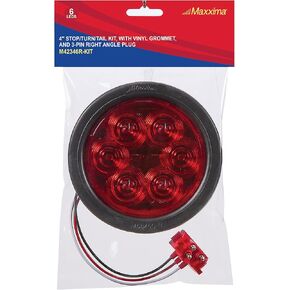 Maxxima 4" Round Lightning Series Stop/Turn/Tail Kit with Grommet & Right Angle Plug for Trucks and Heavy Duty Vehicles, Red Lens