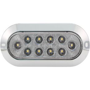 Maxxima Oval 6" White Back-Up Lamp Surface Mount with Chrome Housing for Trucks and Heavy Duty