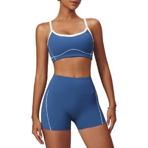 Two Piece Women Workout Sets Color Block Sports Bra and Scrunch Butt Lifting Shorts Gym Yoga Active Wear Outfits