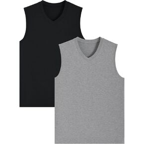 Latuza Men's Bamboo Viscose Pajama Shirt V-Neck Sleep Tank Top 2 Pack
