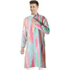 Chandrakala Slim Fit Printed Kurta for Men Cotton Long Sleeve Straight Tunic (MK114-P)