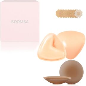 Boomba Bra Inserts Double-Sided Sticky Bra(Thick M)&Sticky Adhesive Silicone Pasties Nipple Covers(Coco)