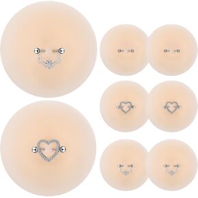 Tondiamo 3 Pairs Silicone Nipple Covers with Piercing Diamond Adhesive Reusable Fake Nipple for Women With Piercing