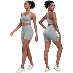 Workout Sets for Women 2 Piece - Seamless Yoga Outfits Shorts and Padded Sports Bra Gym Athletic Clothing Set