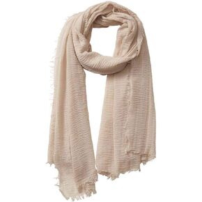 Cotton Blend Crinkle Vintage Soft Scarf with Fringed Edges,Linen Scarf,Fashion Lightweight Scarf shawl,travel scarf (Beige)