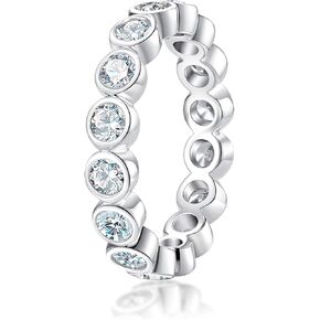 Moissanite Wedding Band Eternity Rings 2cttw D Color VVS1 Clarity Round Brilliant Cut 925 Sterling Silver Bezel Set Stackable Anniversary Bands Ring for Women with Certificate