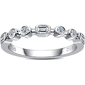 Moissanite Eternity Rings Wedding Bands D Color VVS1 Clarity 925 Sterling Silver 7 Stones Emerald Round Cut Stacking Anniversary Band Ring for Women Men with Certificate