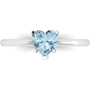 Clara Pucci 0.9ct Heart Cut Solitaire Genuine Sky Blue Aquamarine Bridal Designer Wedding art deco Anniversary Ring 14k White Gold