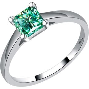 1.0ct cyan square moissanite الخاتم الأبدي للنساء 5.5 ملم قطع مختبر خلق حلقات الماس S925 Silver Pated 18K الذهب الأبيض المجوهرات