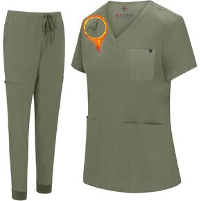 M&M Scrubs Women's Ossential Scrub Scrub Set Set Mursing Moding 10 Pockets Stretch Scrub Top and Pant