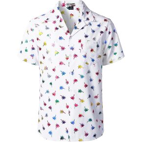 ZEROYAA Men Stylish Print Cuban Shirt Short Sleeve Button Down Relaxed Fit Shirts Beach Hawaiian Vacation Tops in Kuwait