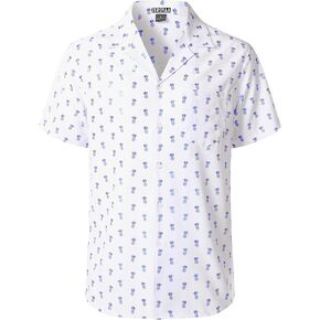 ZEROYAA Men Stylish Print Cuban Shirt Short Sleeve Button Down Relaxed Fit Shirts Beach Hawaiian Vacation Tops
