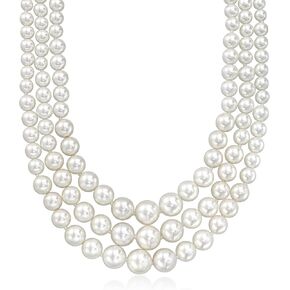 Ross-Simons 6-12mm Shell Pearl Graduated 3-Strand Necklace with Sterling Silver