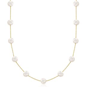 Ross-Simons 7-7.5mm Cultured Pearl Station Necklace in 14kt Yellow Gold