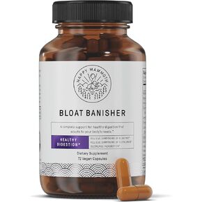 Happy Mammoth Bloat Banisher الإغاثة الطبيعية للانتفاخ والغاز وعسر الهضم وعدم الراحة. يعزز الهضم الصحي للأطعمة الصعبة مثل الألبان والخبز والبيتزا والجبن واللحوم. 72 قبعات